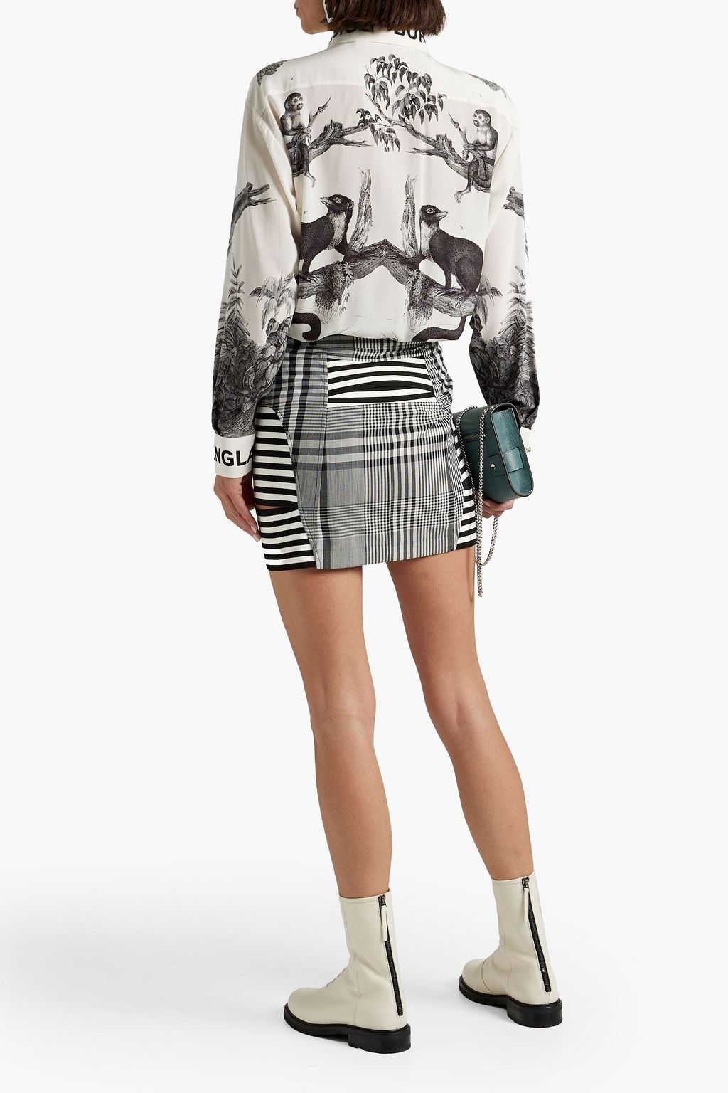 BURBERRY Knit-paneled checked jacquard mini skirt