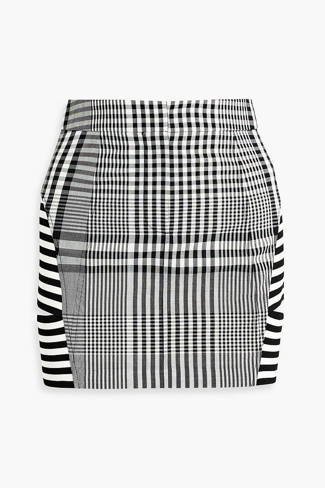 Knit-paneled checked jacquard mini skirt
