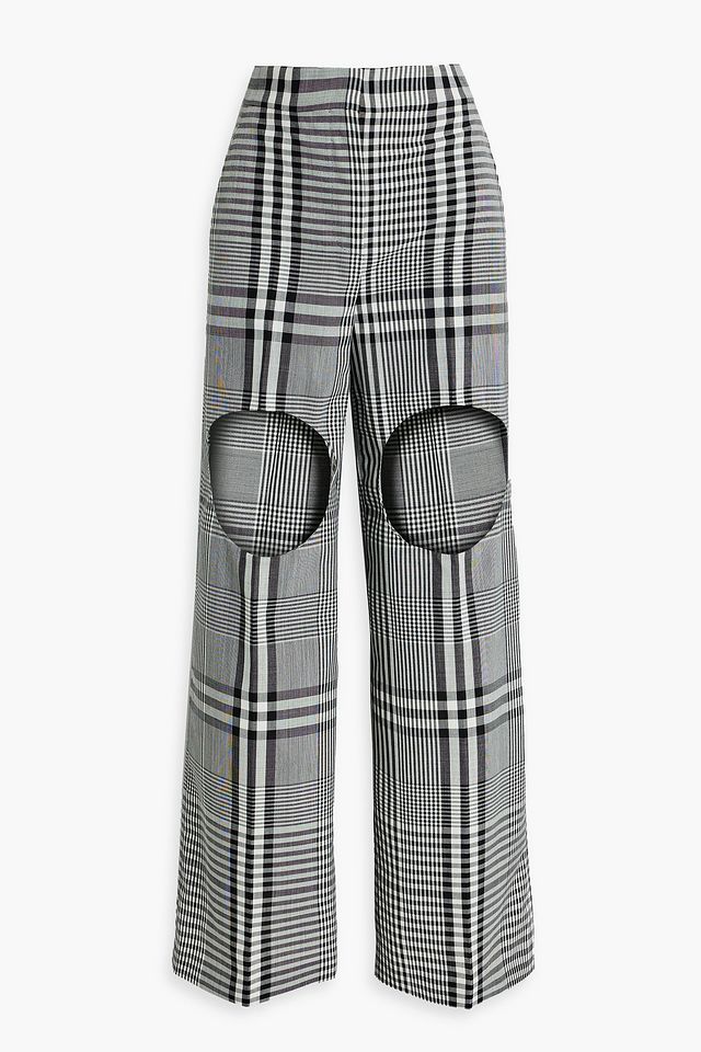 Knit-paneled checked wool blazer