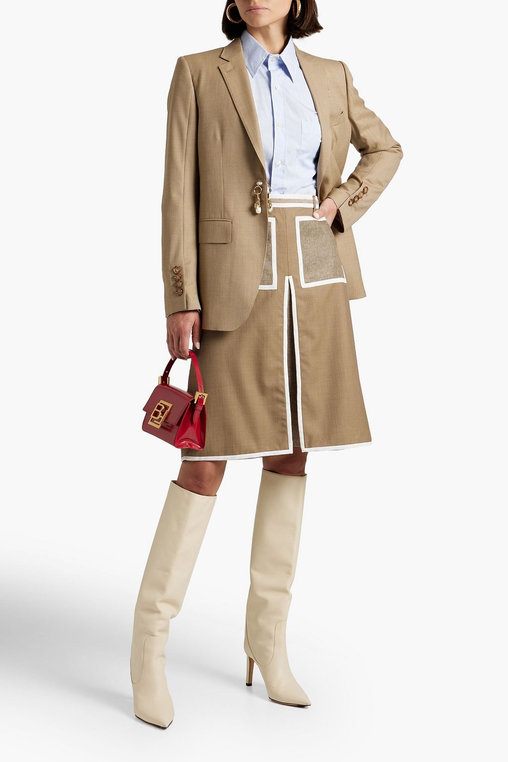 BURBERRY Color-block linen-twill skirt