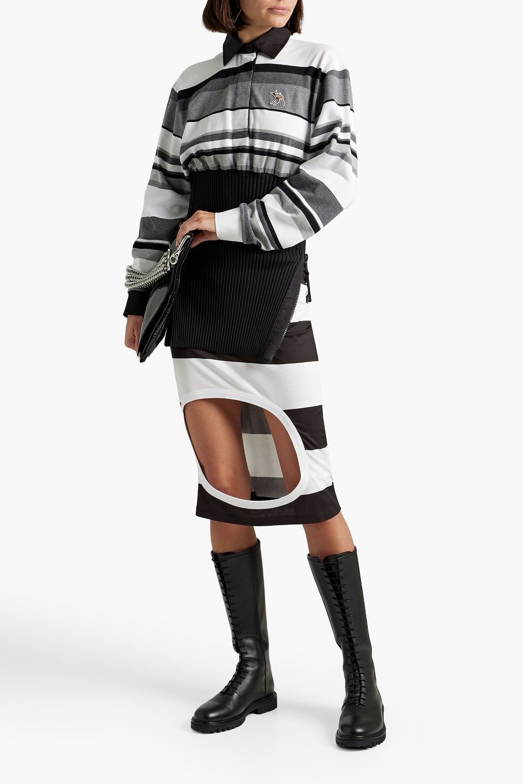 BURBERRY Cutout striped cotton-jersey skirt