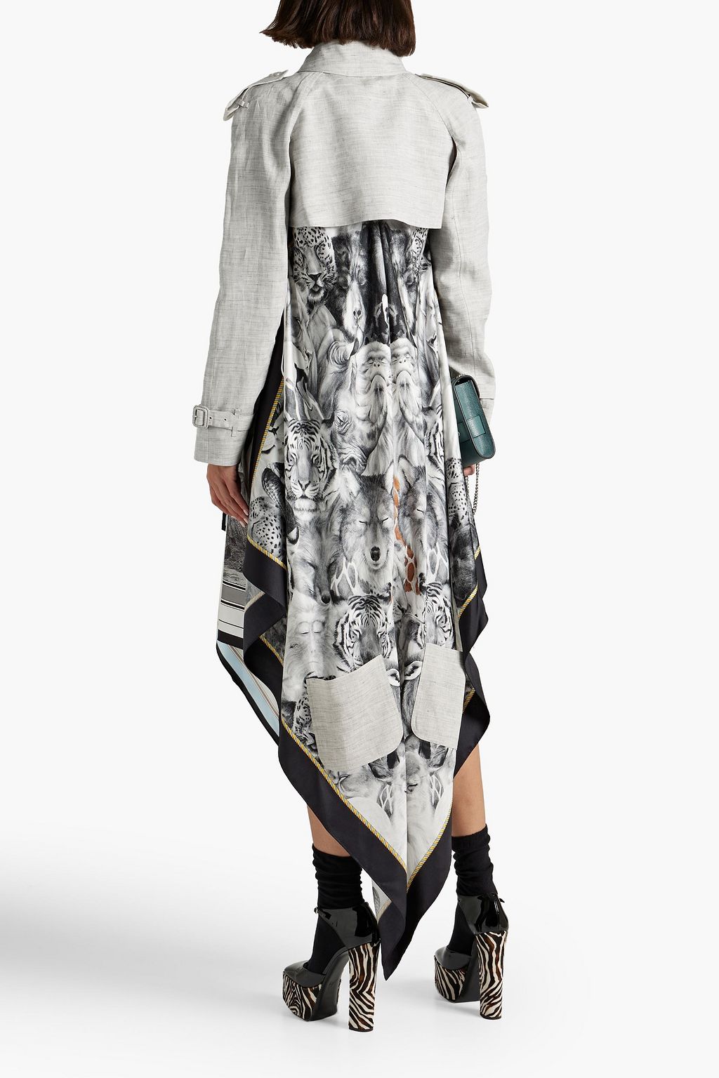 BURBERRY Bedrucktes Kleid aus Cupro-Twill mit Leineneinsätzen und Flammgarneffekt