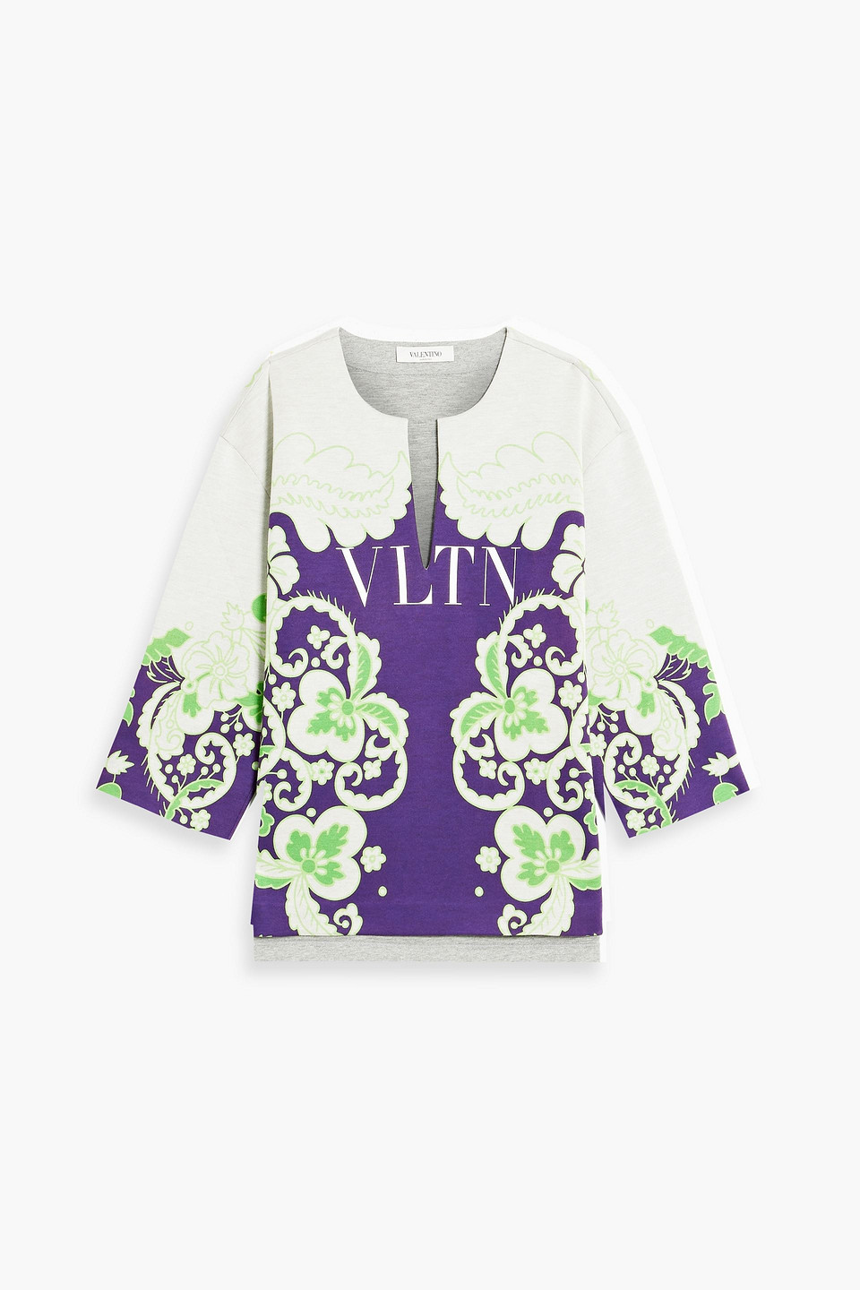 Valentino Printed Modal-jersey Top In Light Gray