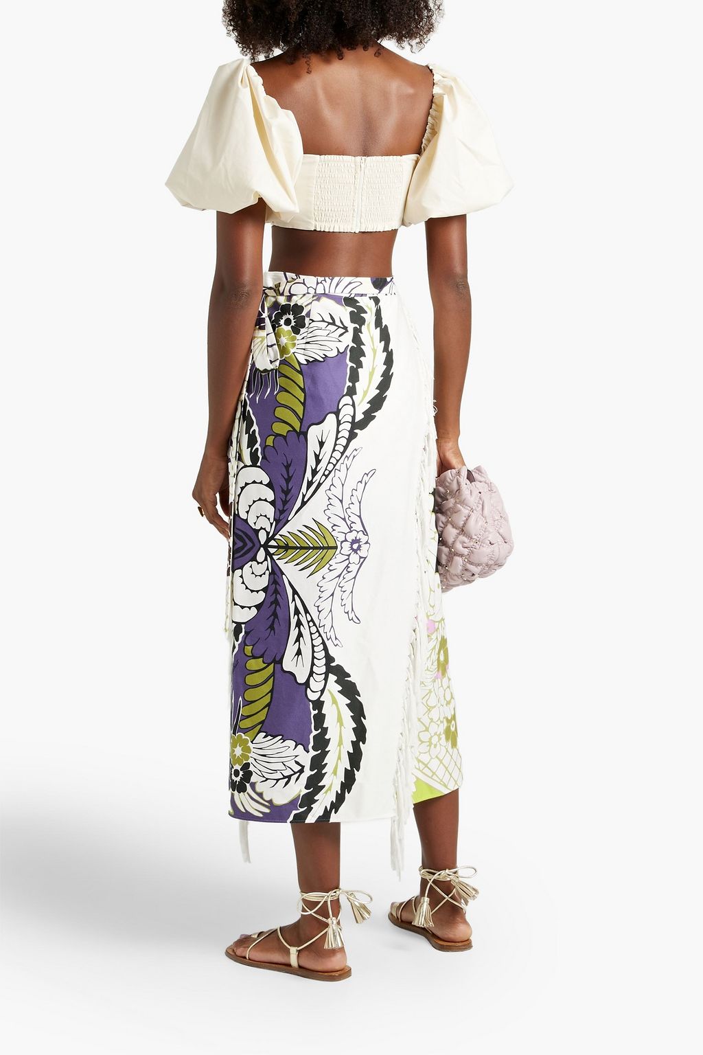 VALENTINO GARAVANI Tasseled printed cotton-twill midi wrap skirt