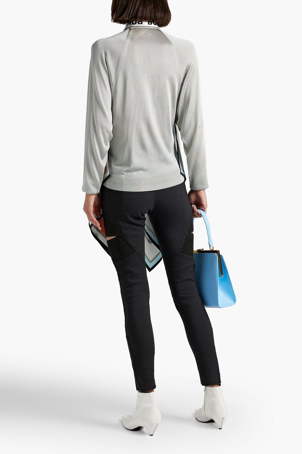 BURBERRY Printed satin twill-paneled knitted blouse