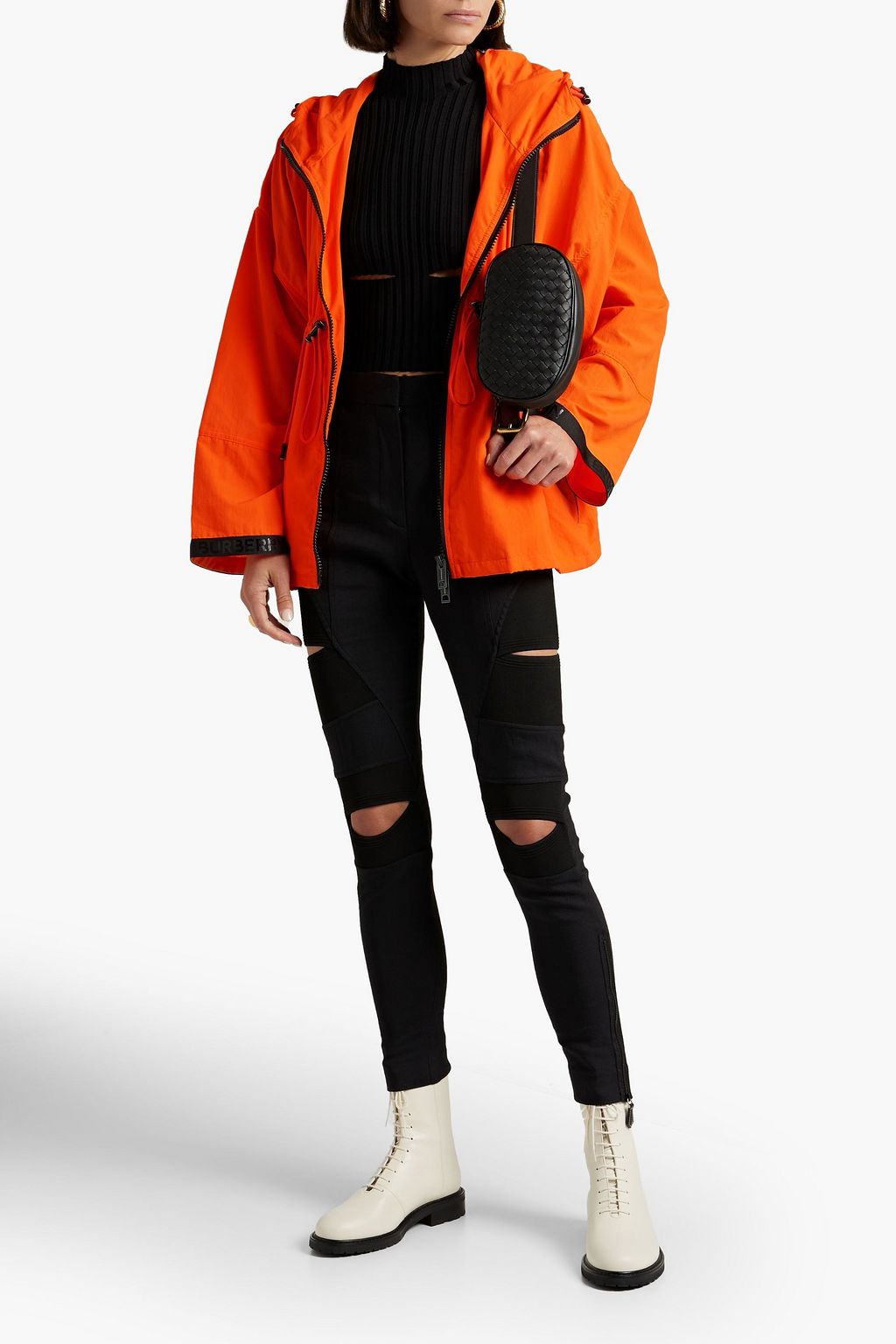 BURBERRY Knit-paneled cutout twill skinny pants