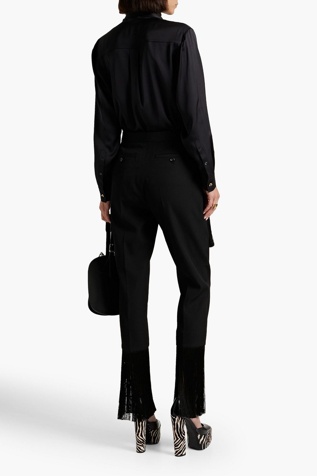 BURBERRY Fringed wool-crepe slim-leg pants