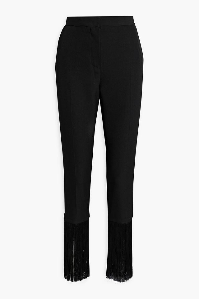 Fringed wool-crepe slim-leg pants