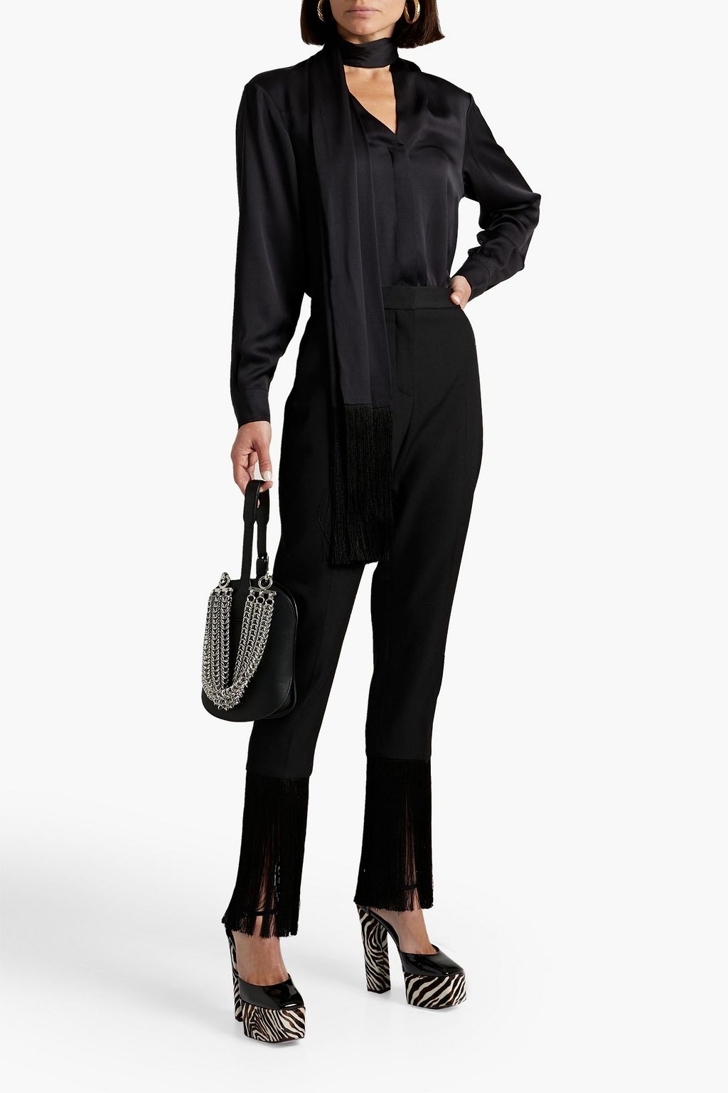 BURBERRY Fringed wool-crepe slim-leg pants