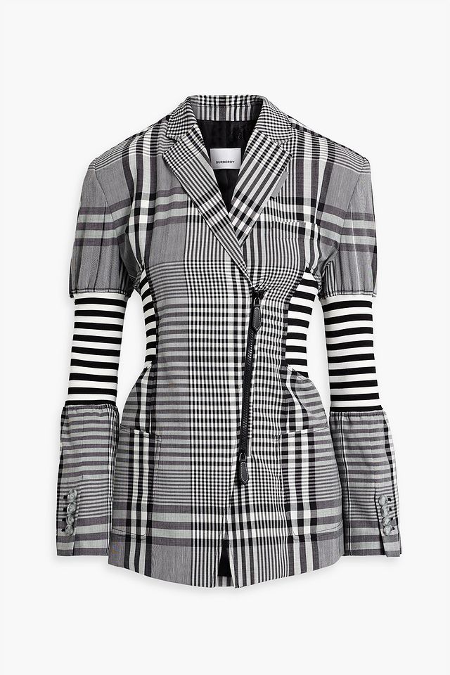 Knit-paneled checked wool blazer