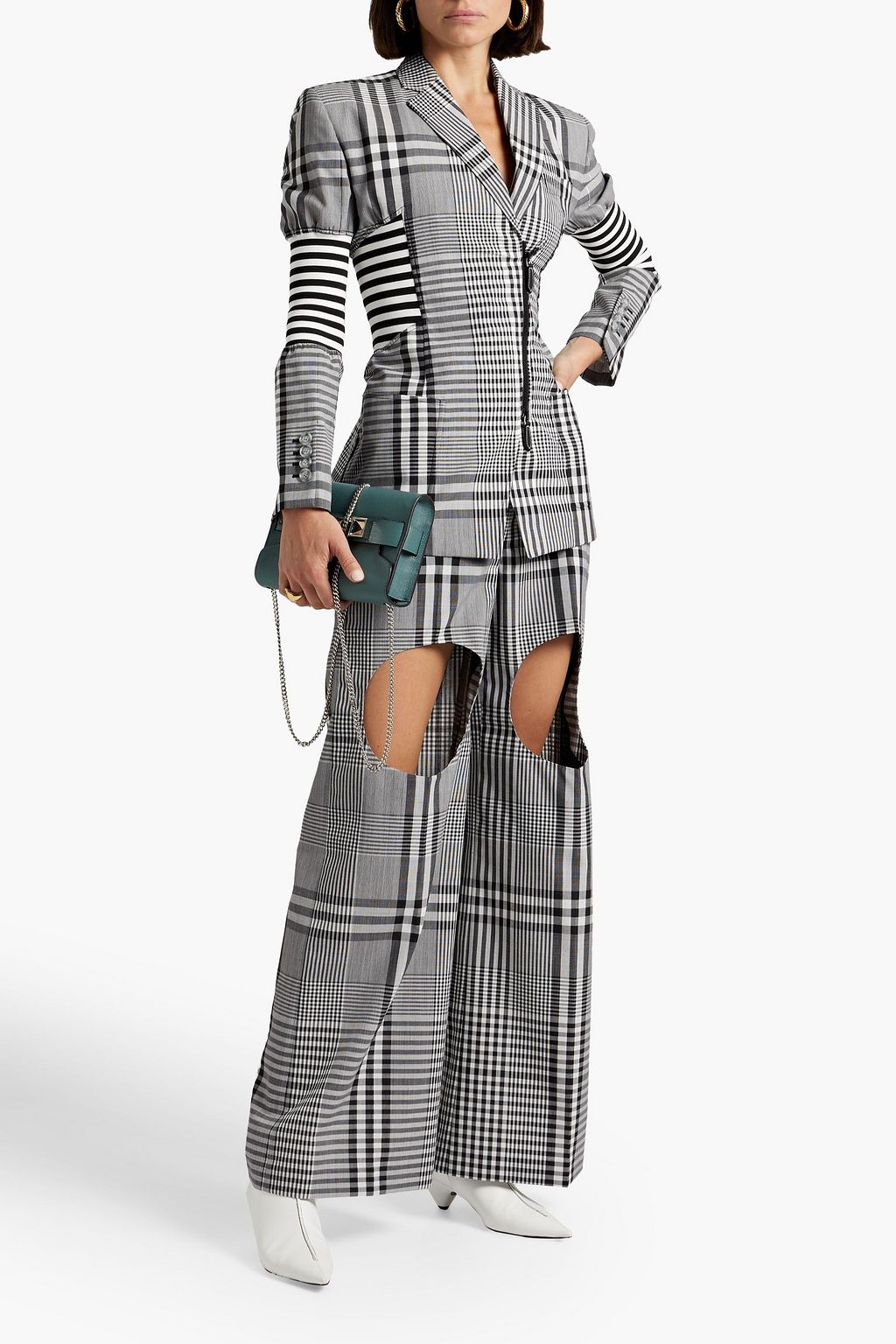 BURBERRY Knit-paneled checked wool blazer