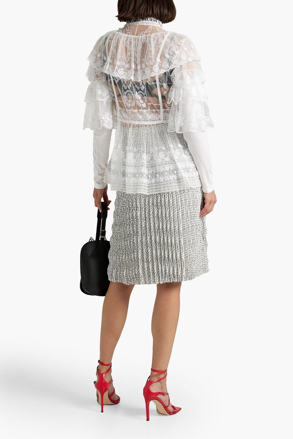 BURBERRY Ruffled embroidered Swiss-dot tulle blouse