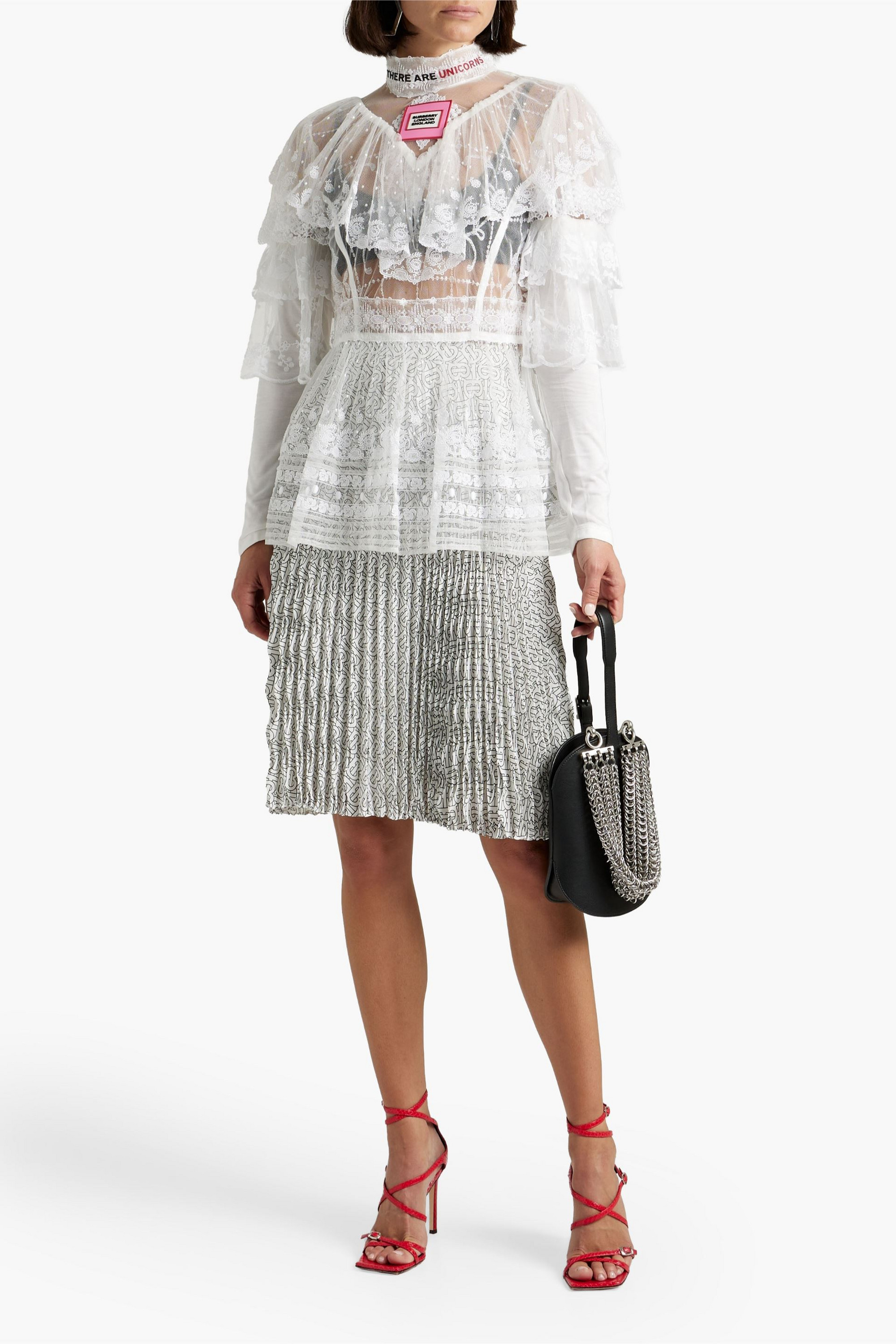 Burberry Ruffled embroidered Swiss-dot tulle blouse