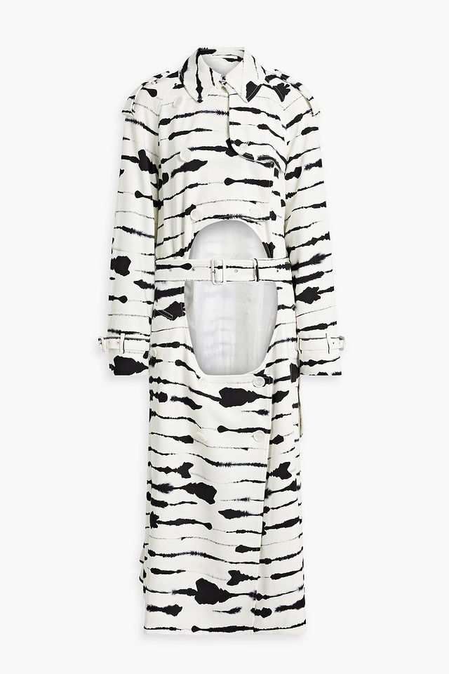 Cutout printed crepe trench coat