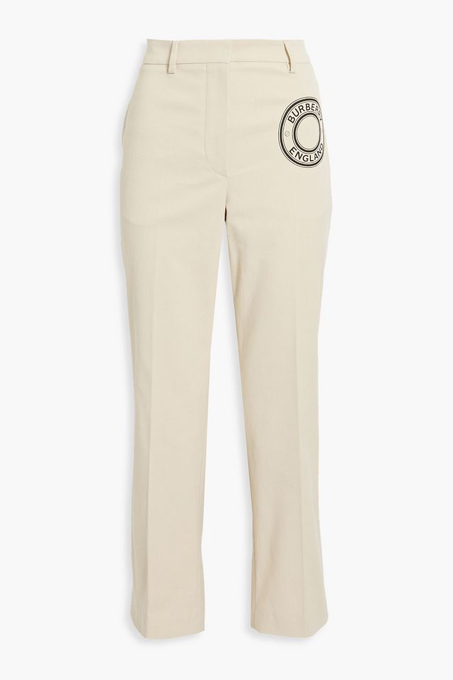 Cropped printed cotton-blend straight-leg pants
