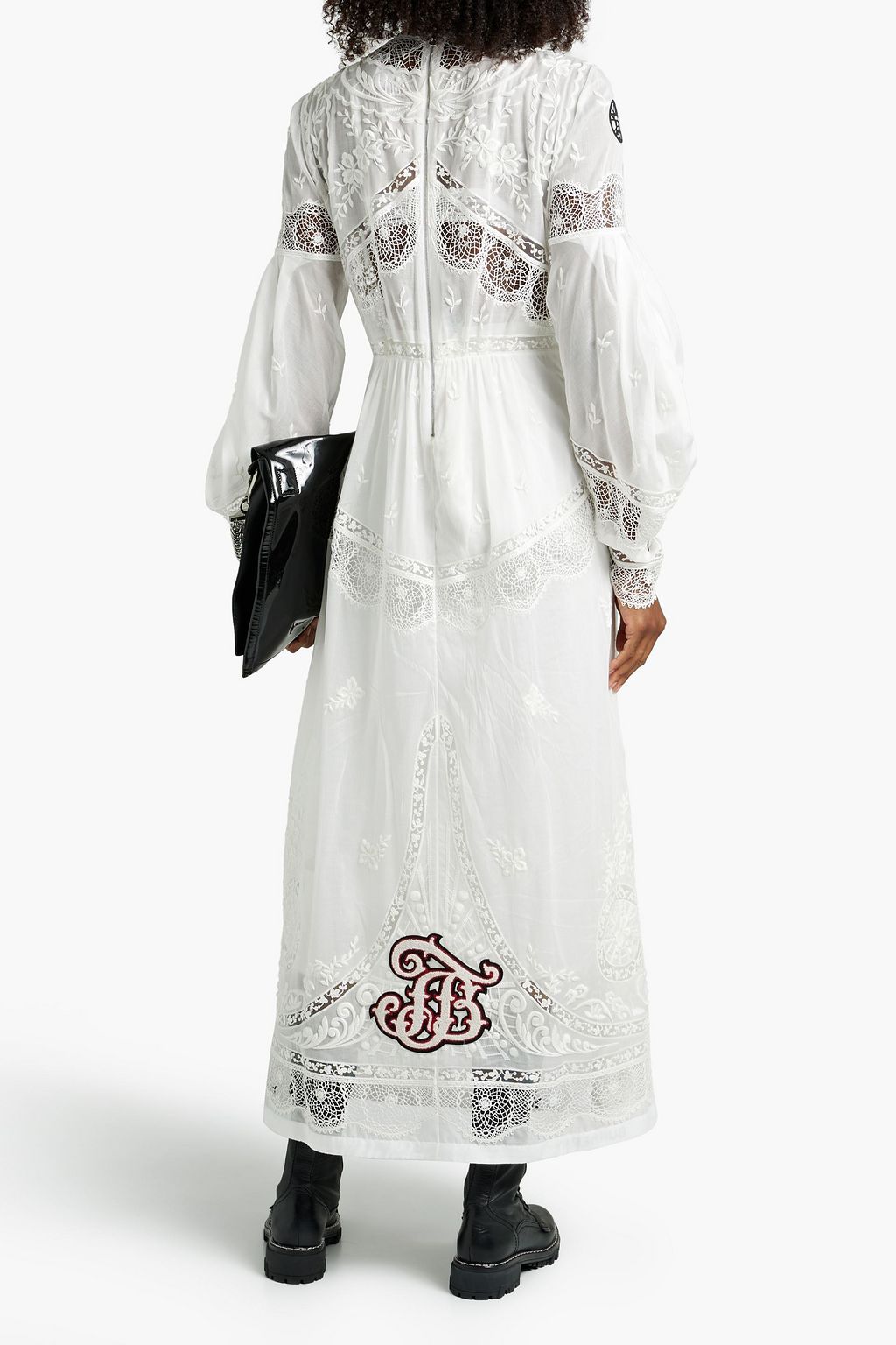 BURBERRY Appliquéd cutout cotton-voile and crocheted lace maxi dress