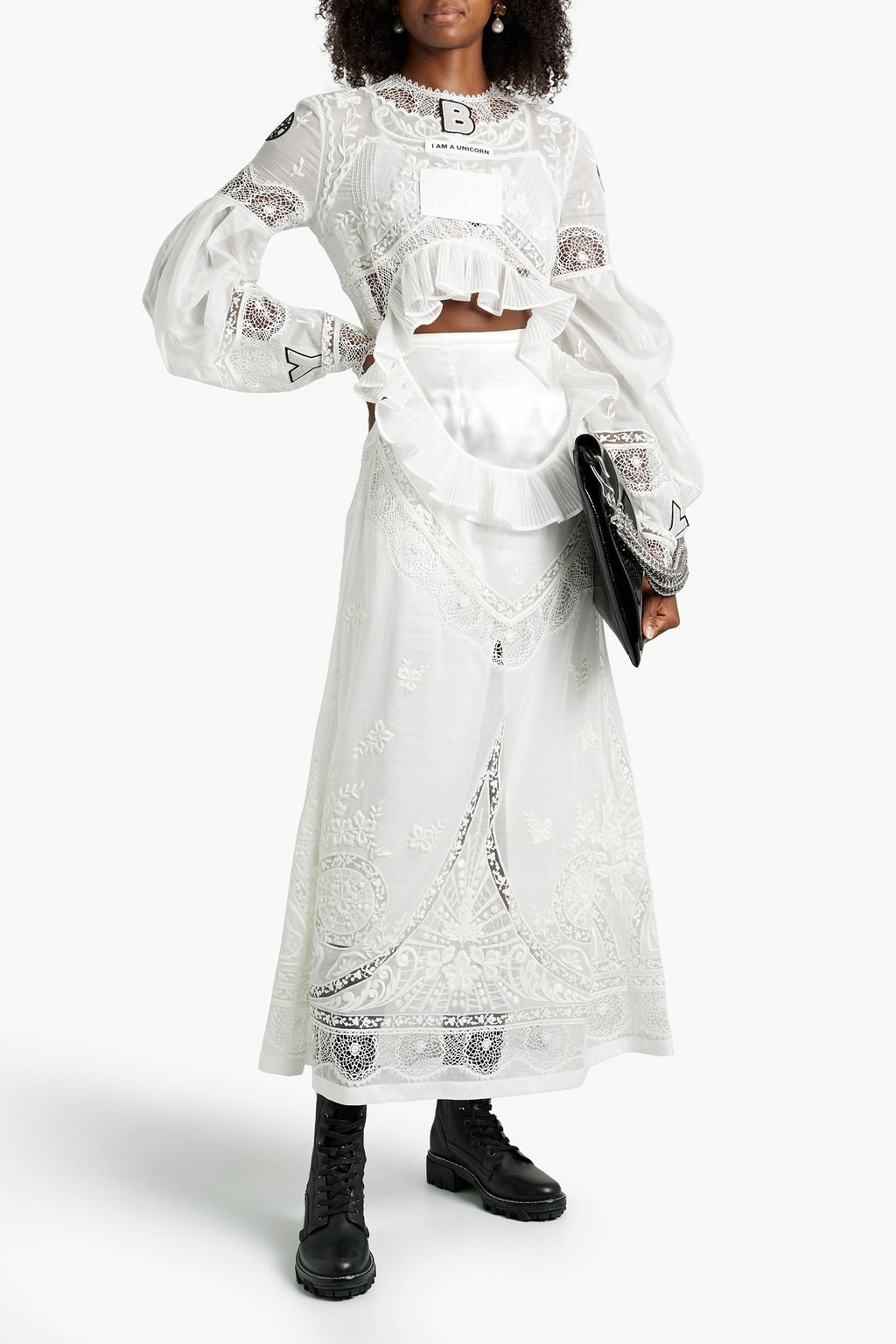 BURBERRY Appliquéd cutout cotton-voile and crocheted lace maxi dress