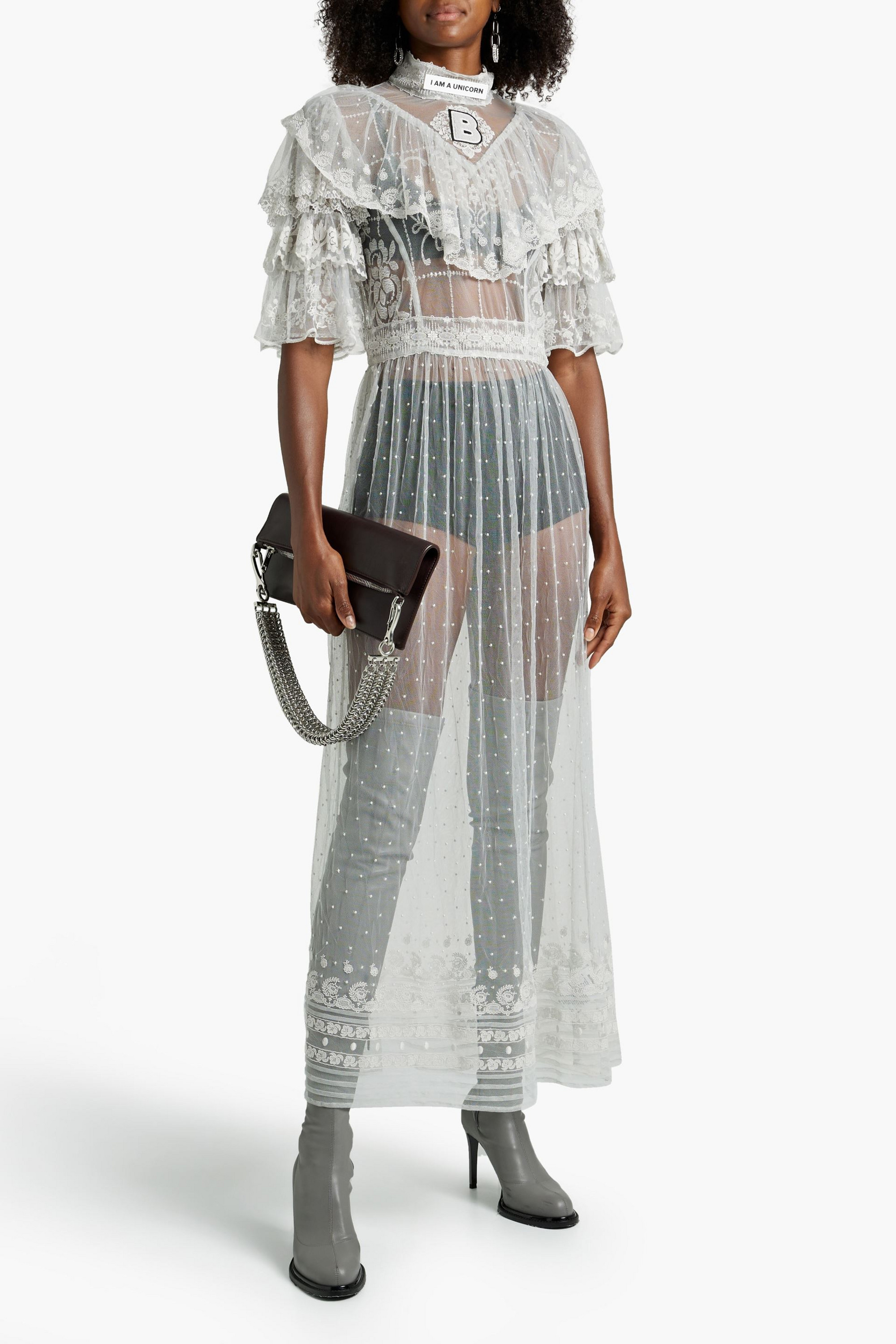Burberry Ruffled embroidered Swiss-dot tulle maxi dress