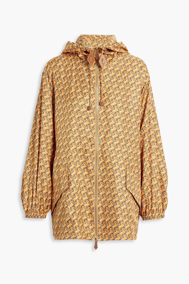 Printed silk-twill hooded jacket