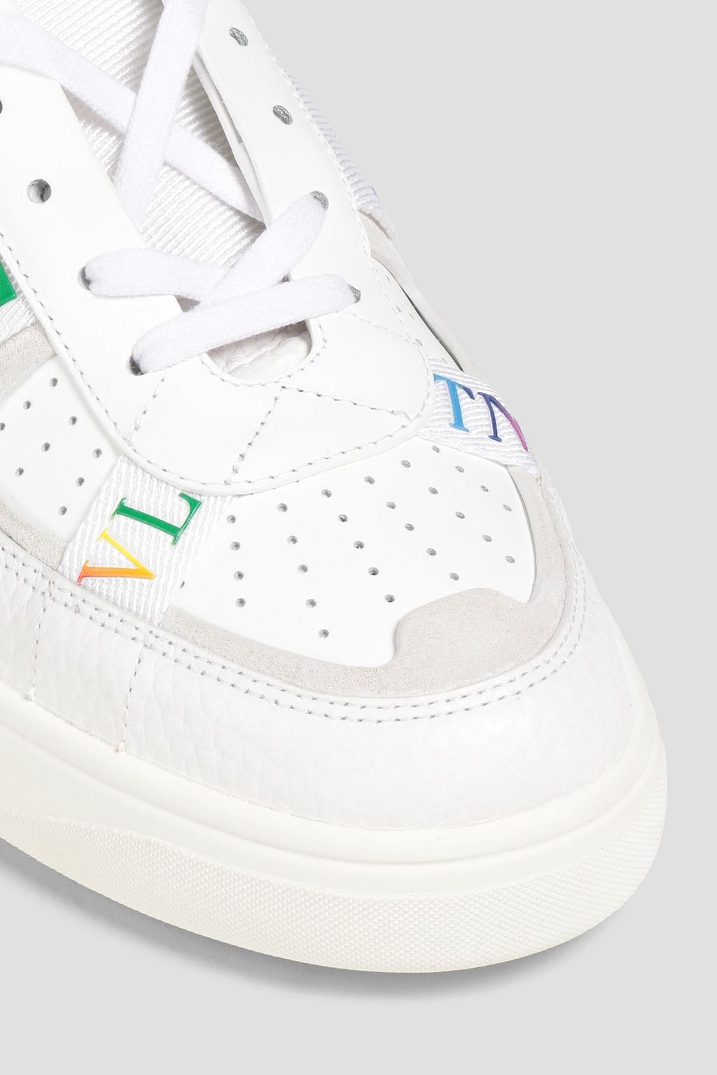 VALENTINO GARAVANI Perforated logo-print pebbled-leather and suede sneakers