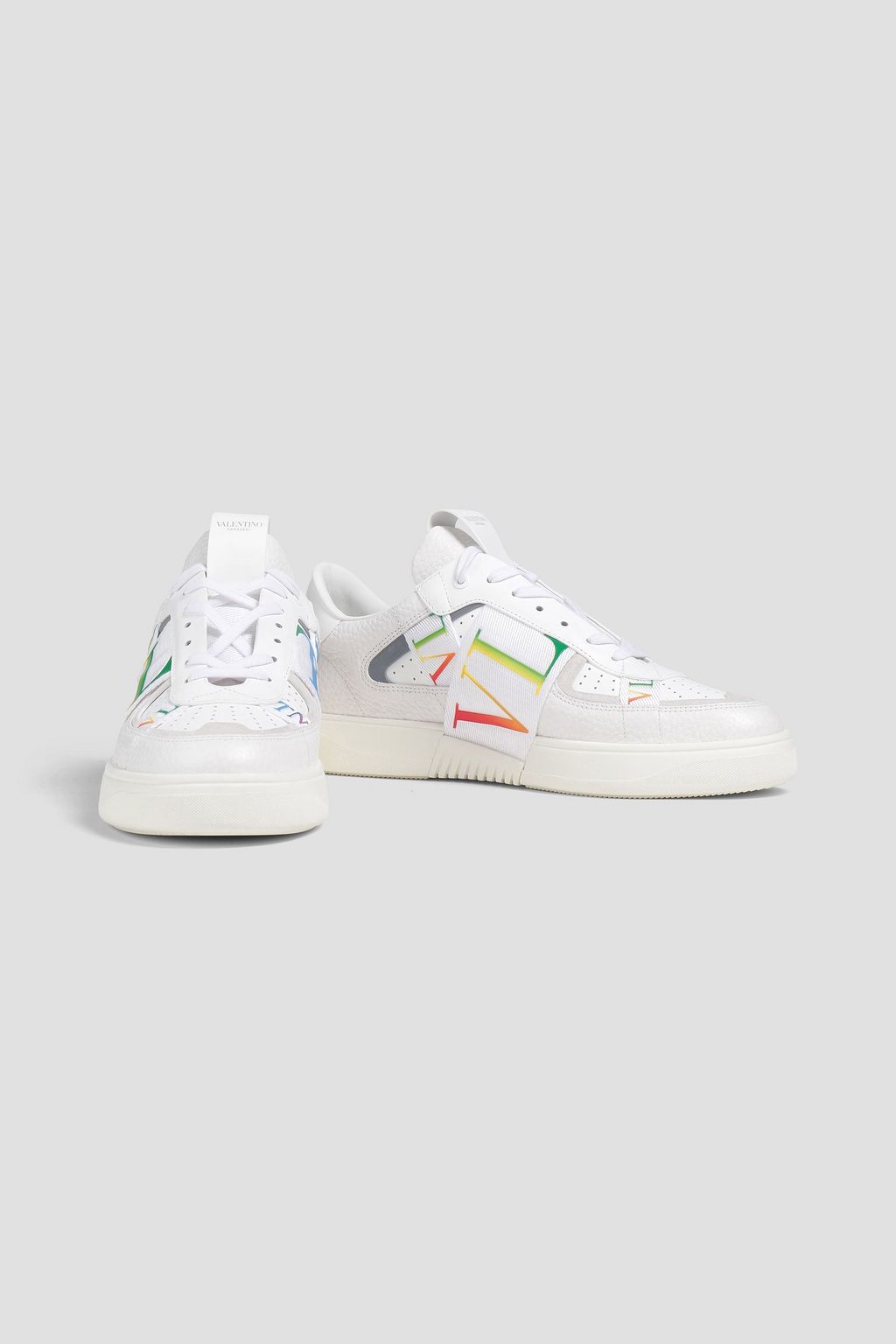 VALENTINO GARAVANI Perforated logo-print pebbled-leather and suede sneakers
