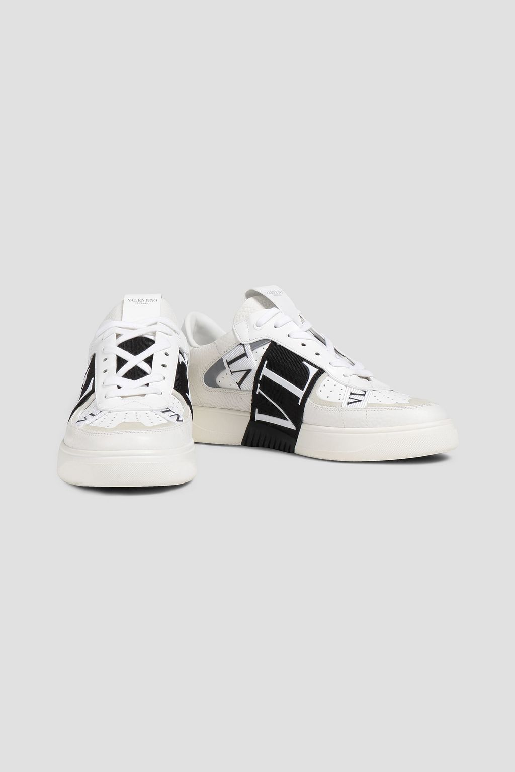 VALENTINO GARAVANI Perforated smooth and textured-leather sneakers