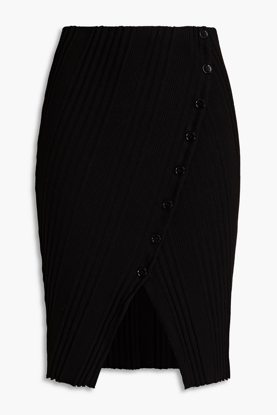 Stateside Wrap-effect Ribbed Organic Cotton-blend Skirt In Black