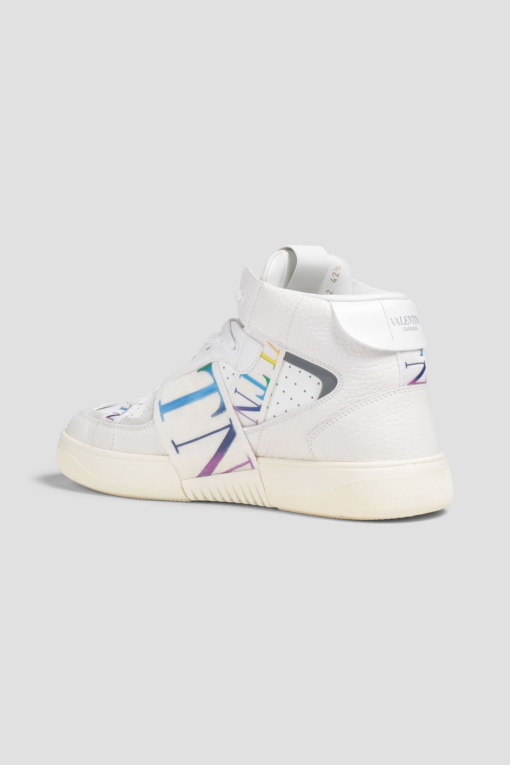 VALENTINO GARAVANI Perforated logo-print pebbled-leather and suede high-top sneakers