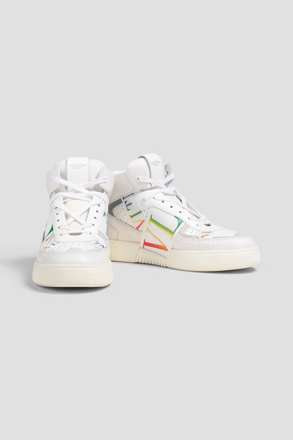 VALENTINO GARAVANI Perforated logo-print pebbled-leather and suede high-top sneakers