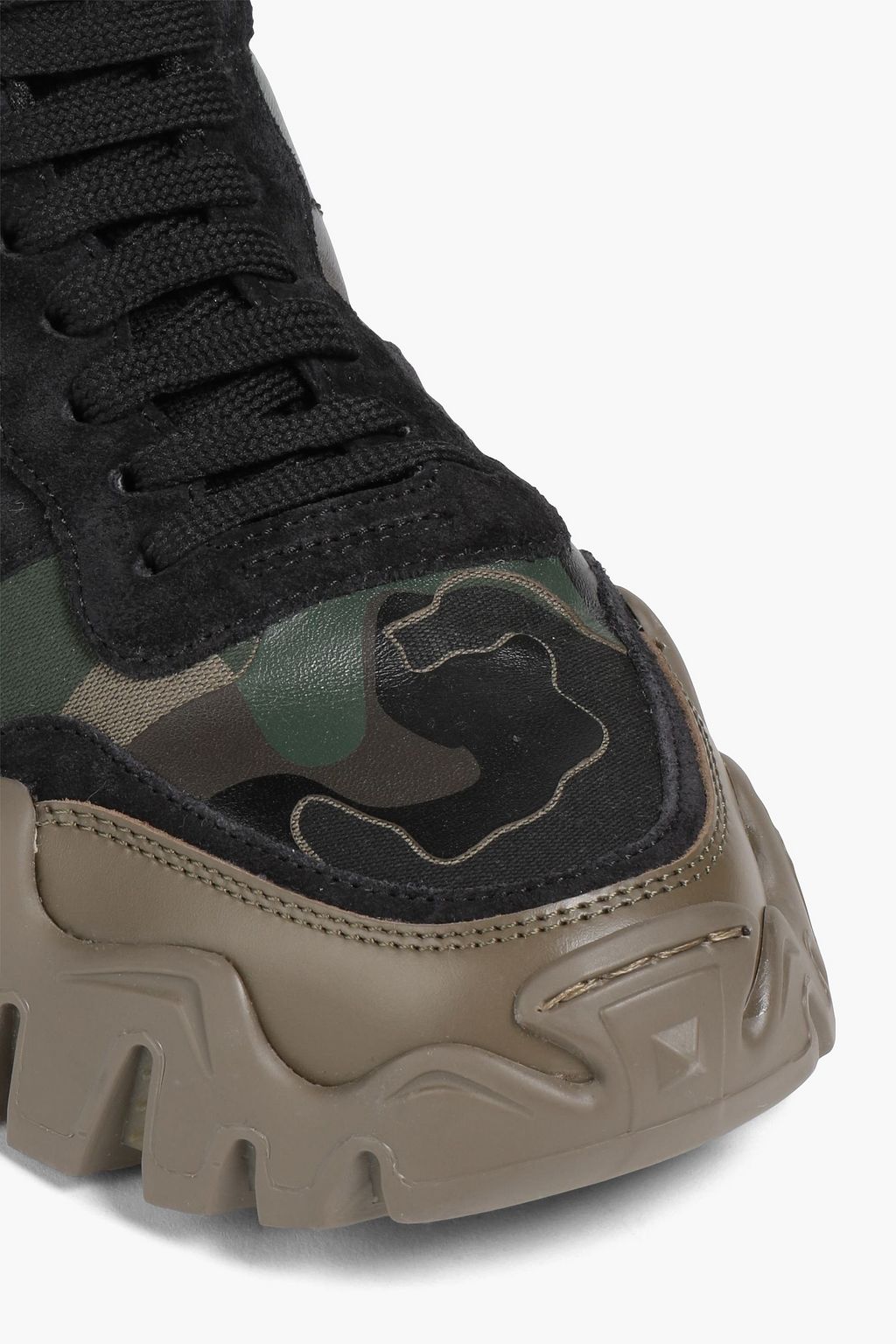 VALENTINO GARAVANI Camouflage-print canvas and suede sneakers