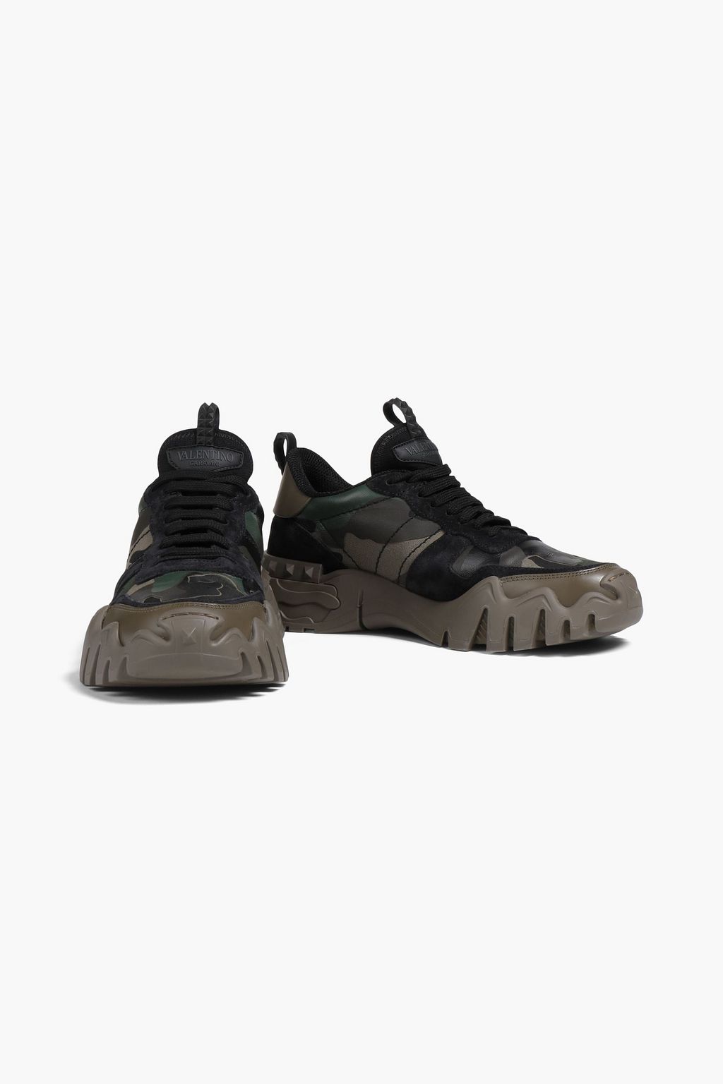 VALENTINO GARAVANI Camouflage-print canvas and suede sneakers