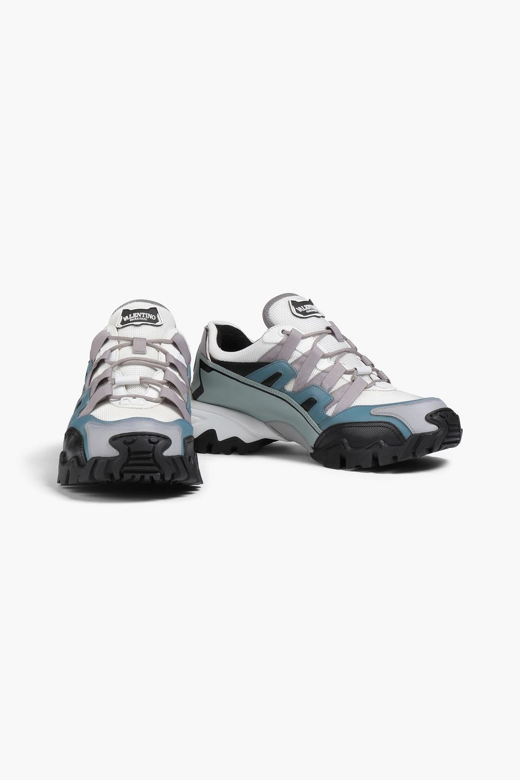 VALENTINO GARAVANI Climber leather-trimmed neon rubber and mesh sneakers