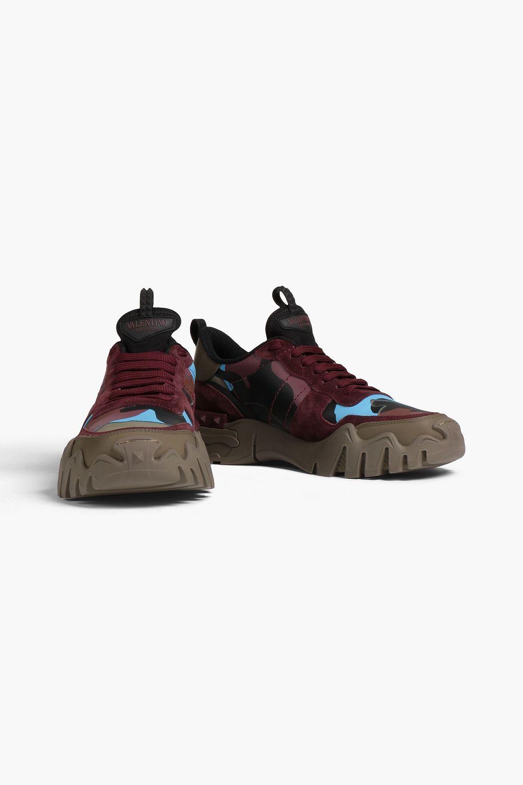 VALENTINO GARAVANI Camouflage-print canvas and suede sneakers