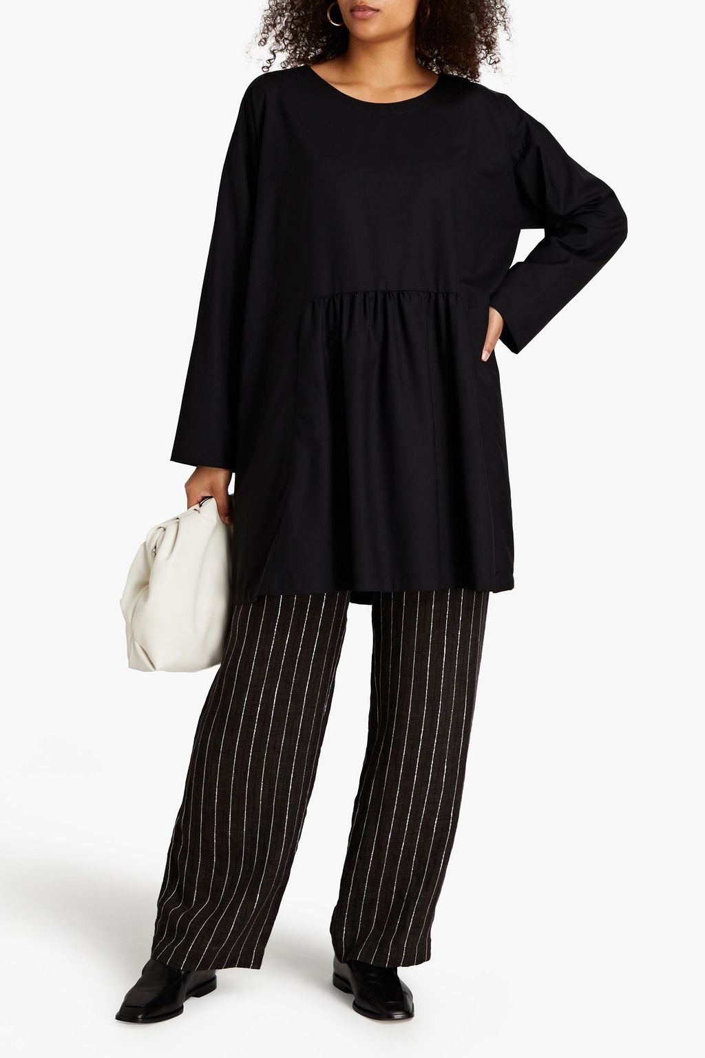 ESKANDAR Gathered mélange wool and silk-blend tunic