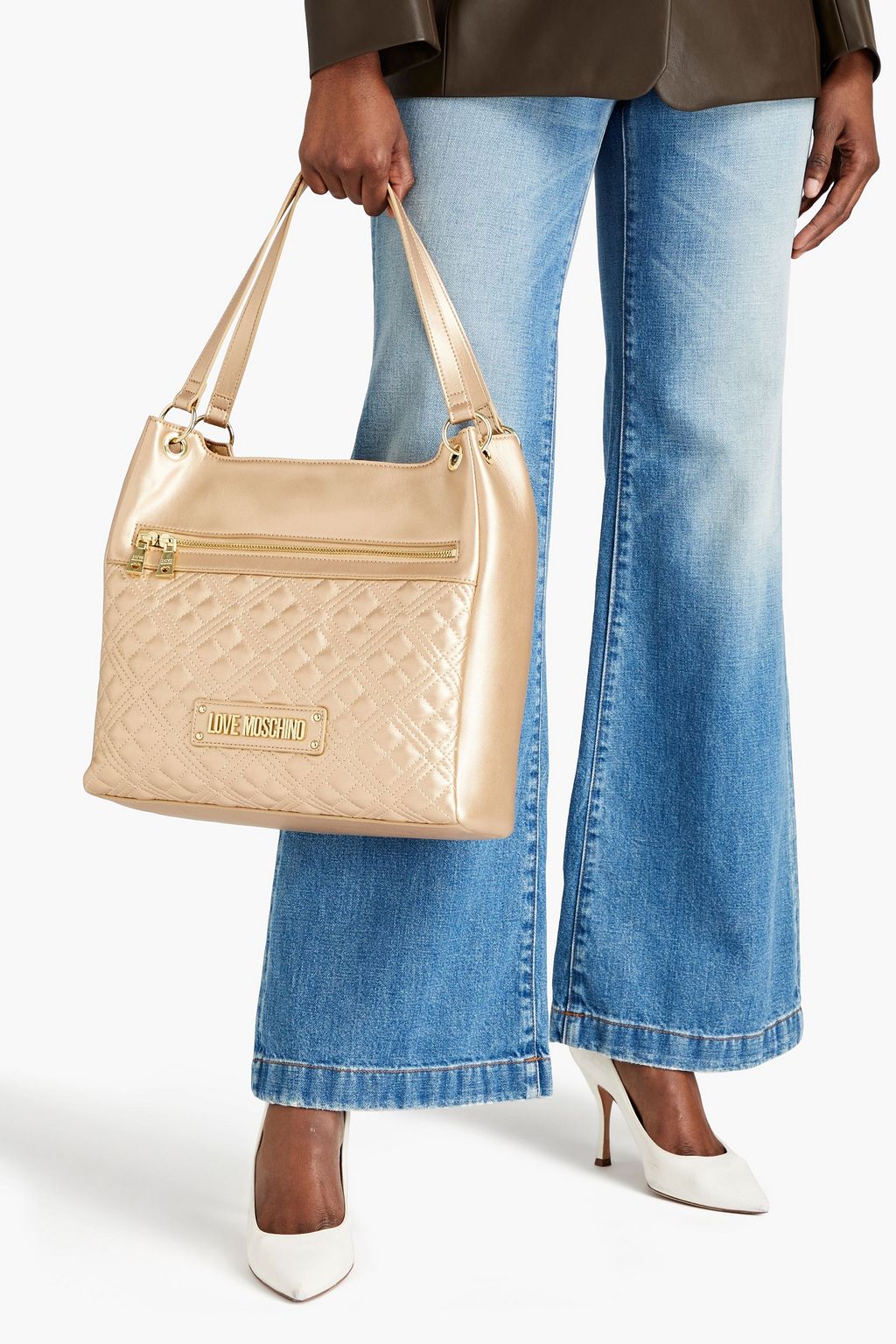 LOVE MOSCHINO Quilted metallic faux leather tote