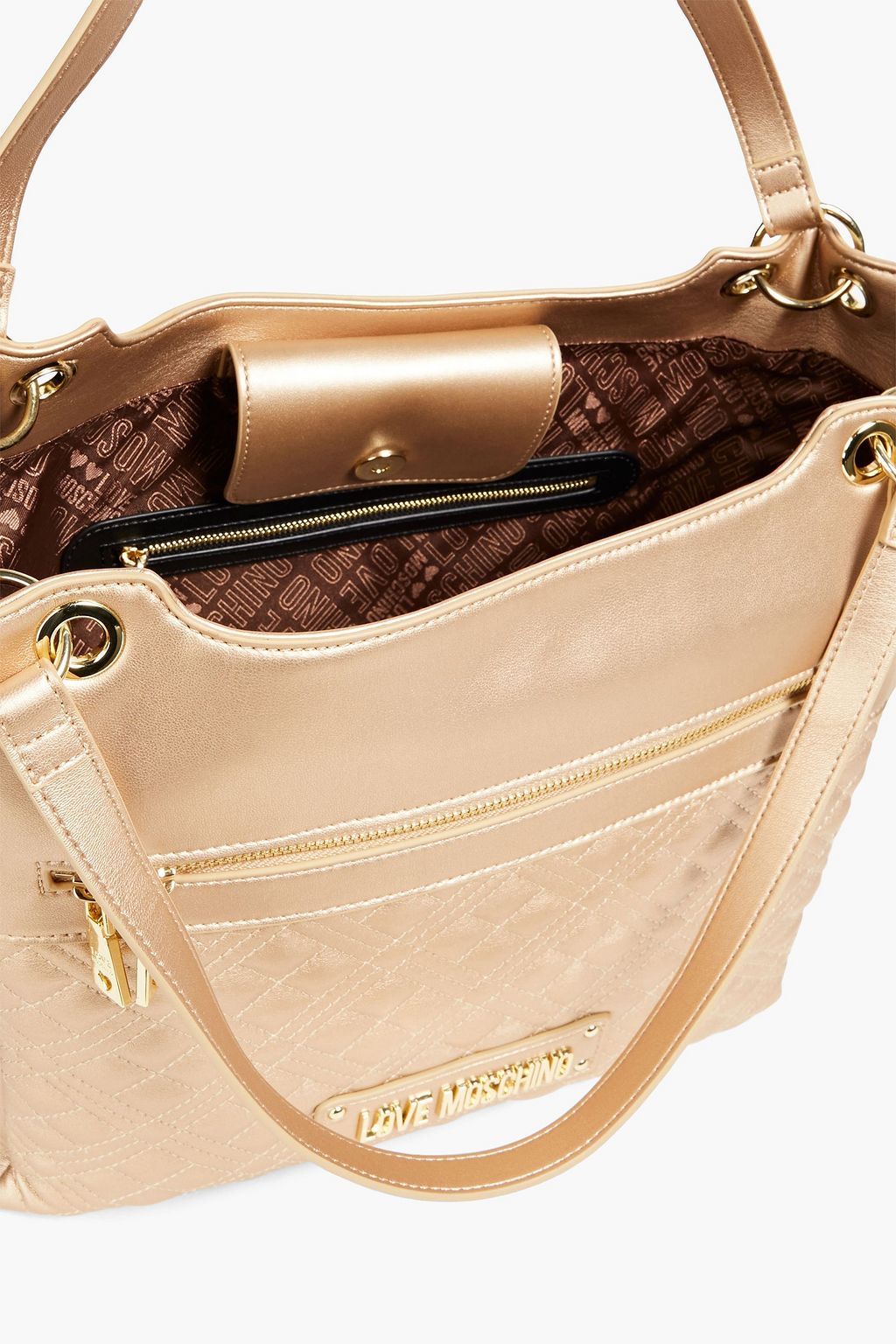 LOVE MOSCHINO Quilted metallic faux leather tote