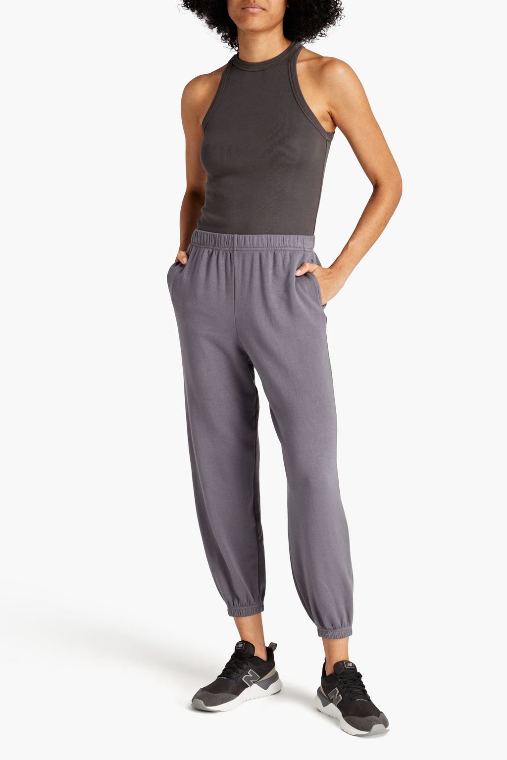 STATESIDE Cropped stretch Micro Modal and cotton-blend fleece track pants