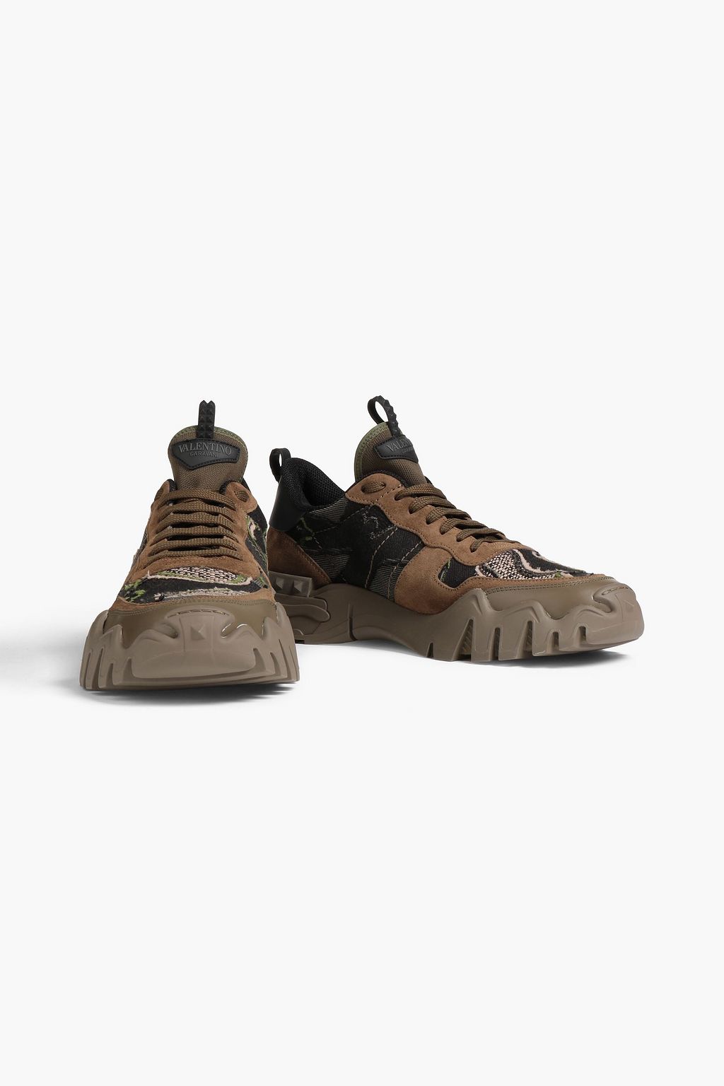 VALENTINO GARAVANI Camouflage-print canvas and suede sneakers