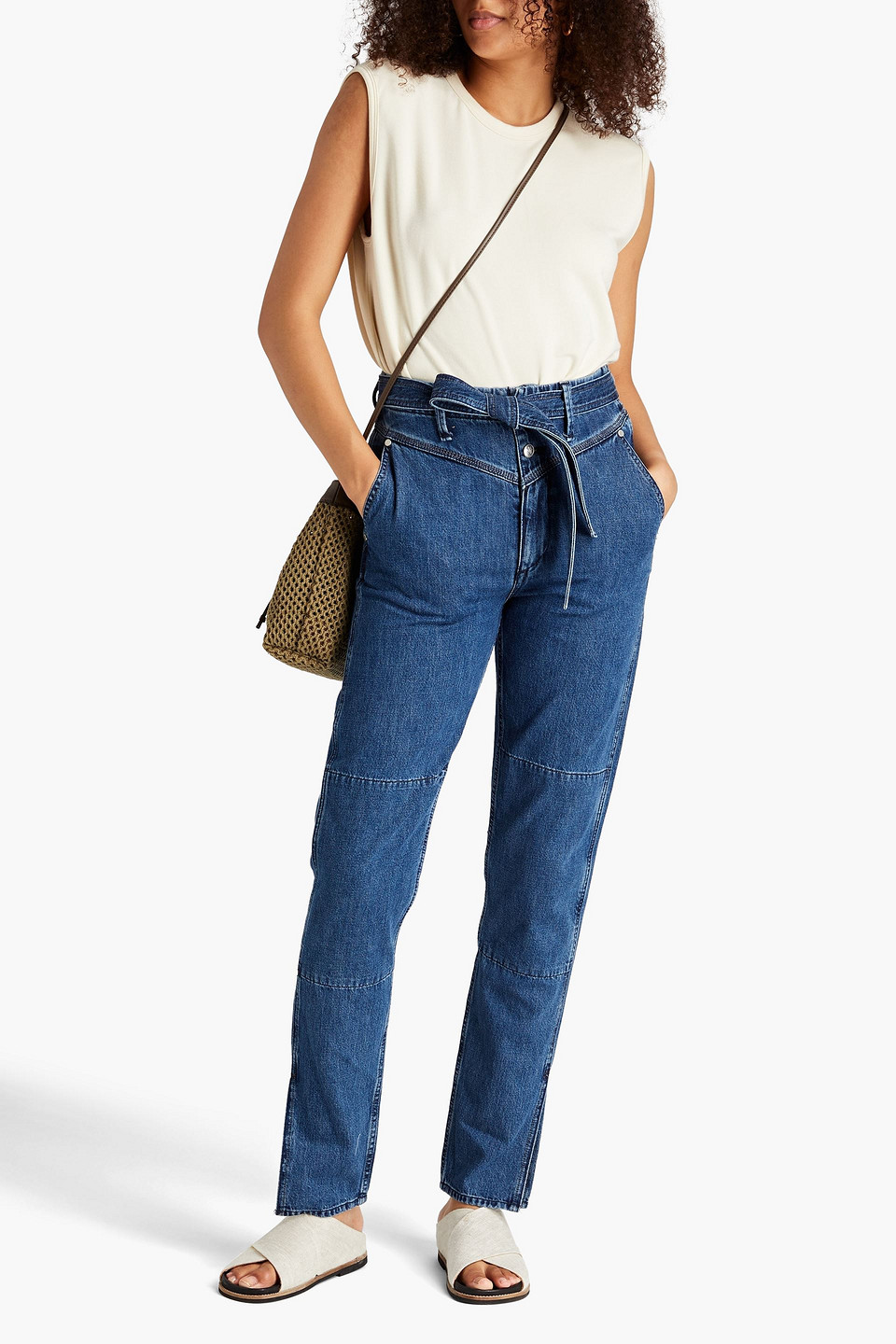 Rag & Bone Mia Belted High-rise Tapered Jeans In Mid Denim