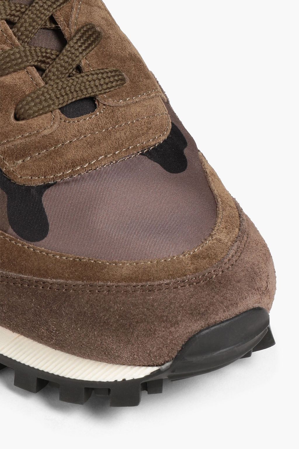 VALENTINO GARAVANI Rockstud Spike camouflage-print shell and suede sneakers