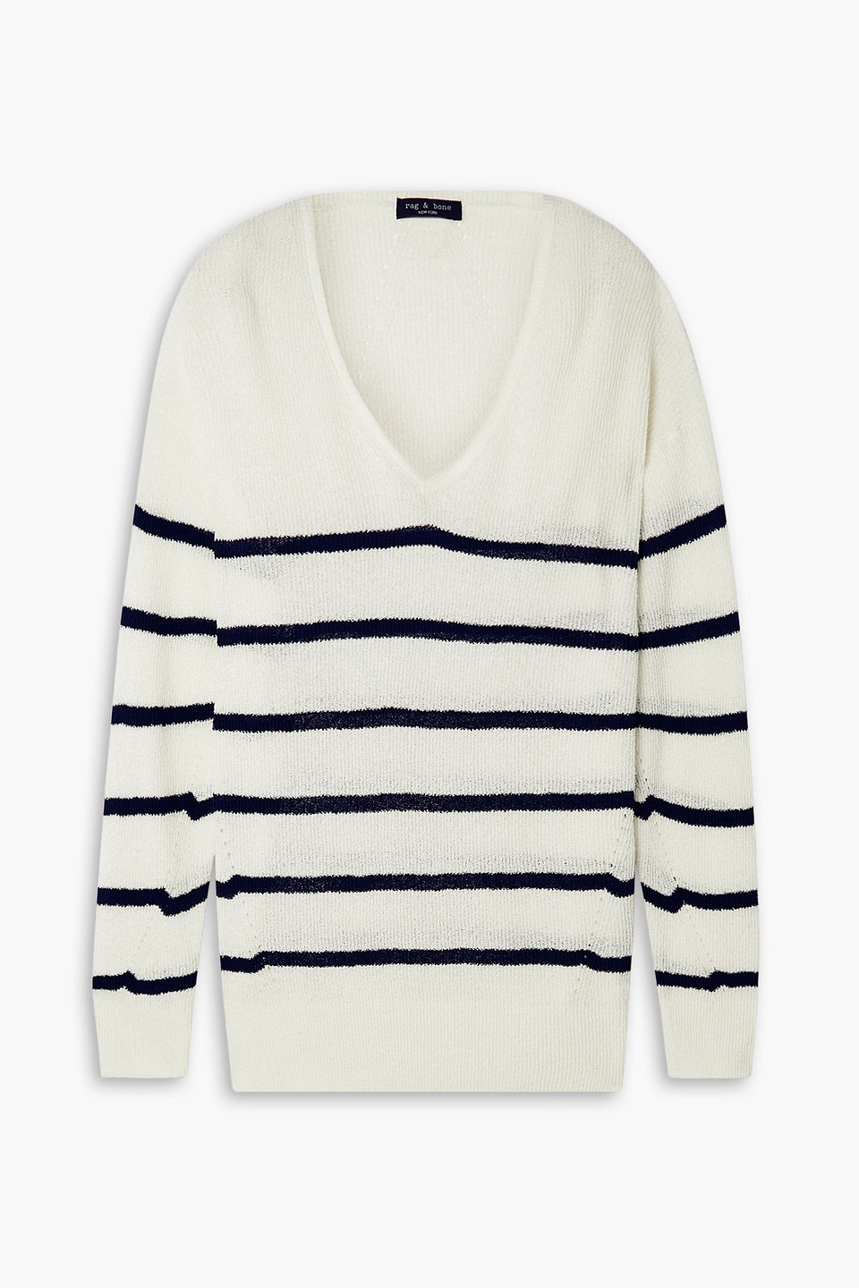 Rag & Bone Soleil Striped V Neck Sweater In White