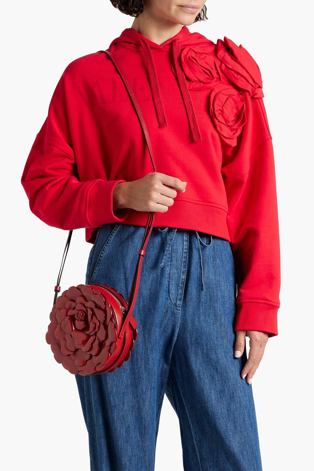 VALENTINO GARAVANI 03 Rose Edition Atelier floral-appliquéd leather shoulder bag
