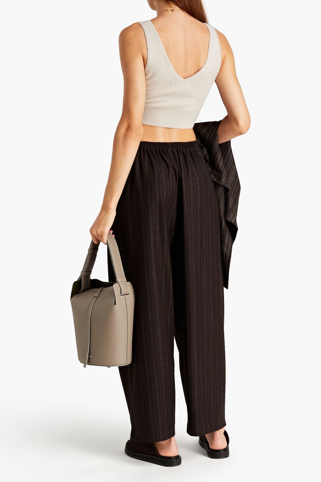 ESKANDAR Striped cashmere-tweed wide-leg pants