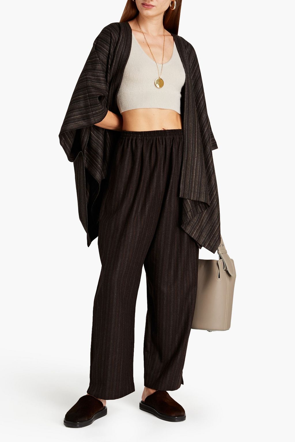 ESKANDAR Striped cashmere-tweed wide-leg pants