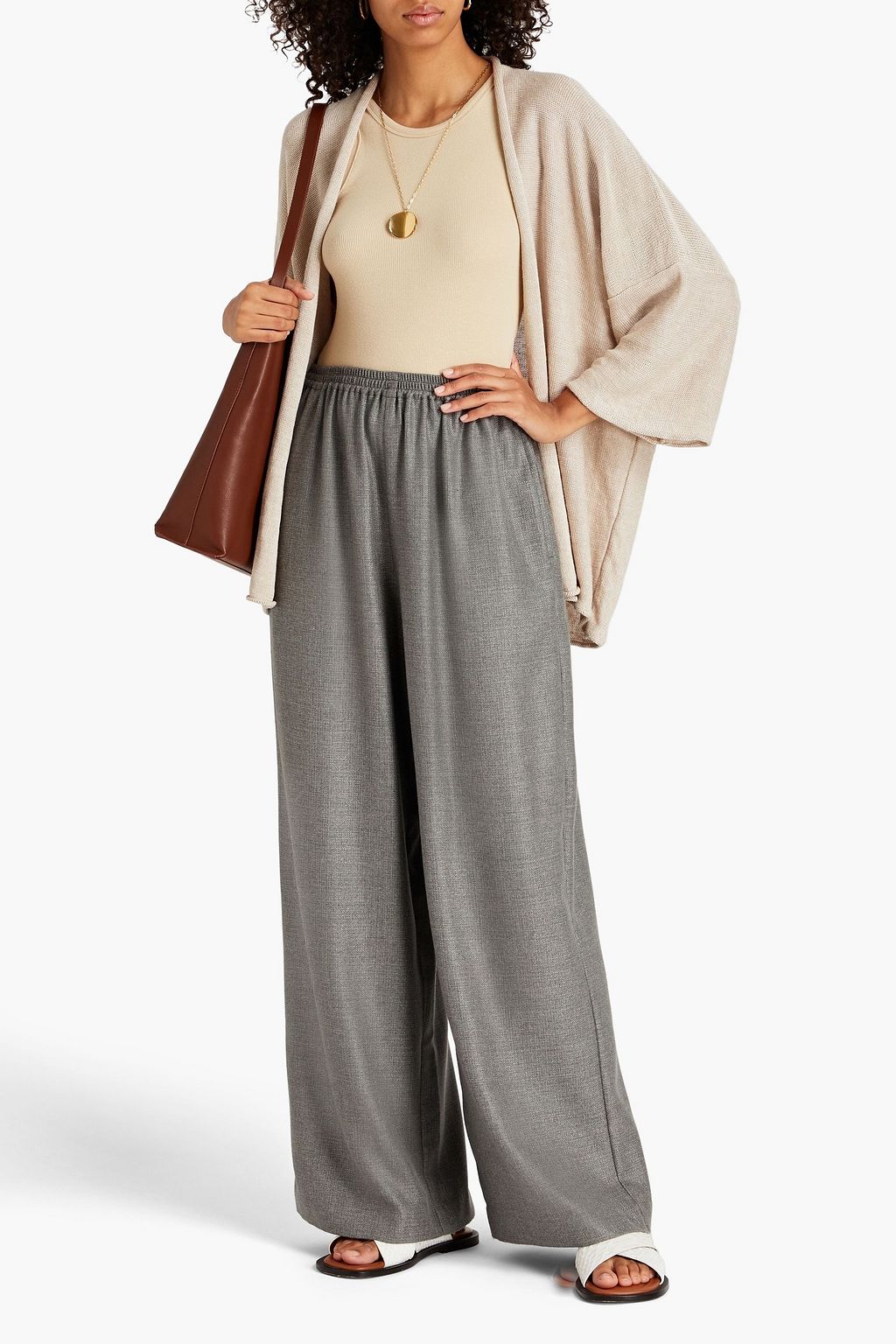 ESKANDAR Mélange cashmere and silk-blend canvas wide-leg pants