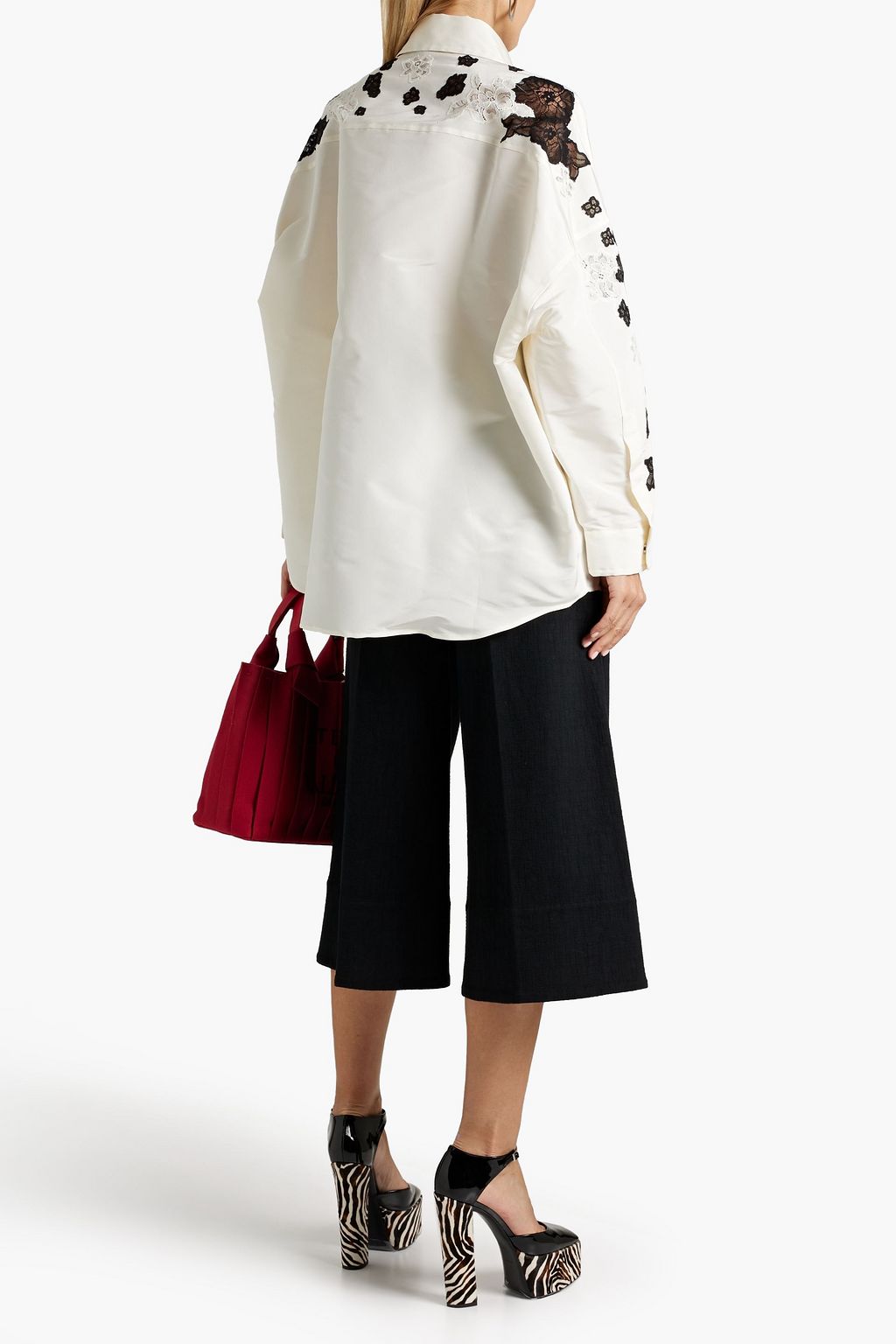 VALENTINO GARAVANI Lace-trimmed two-tone silk-faille shirt