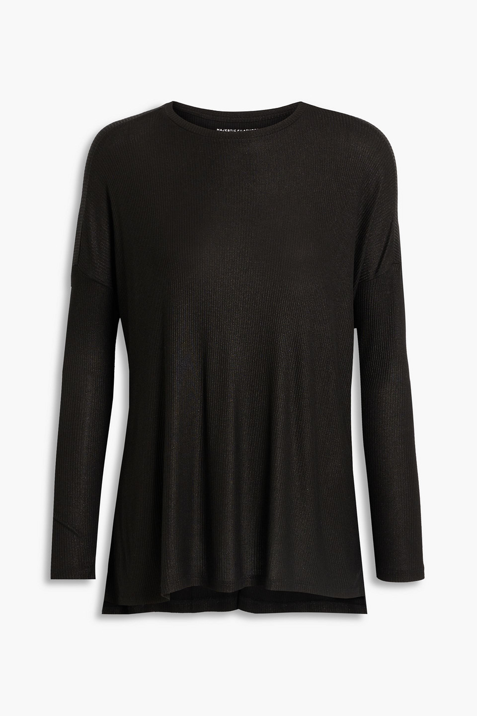 Majestic Metallic Ribbed-knit Top In Black