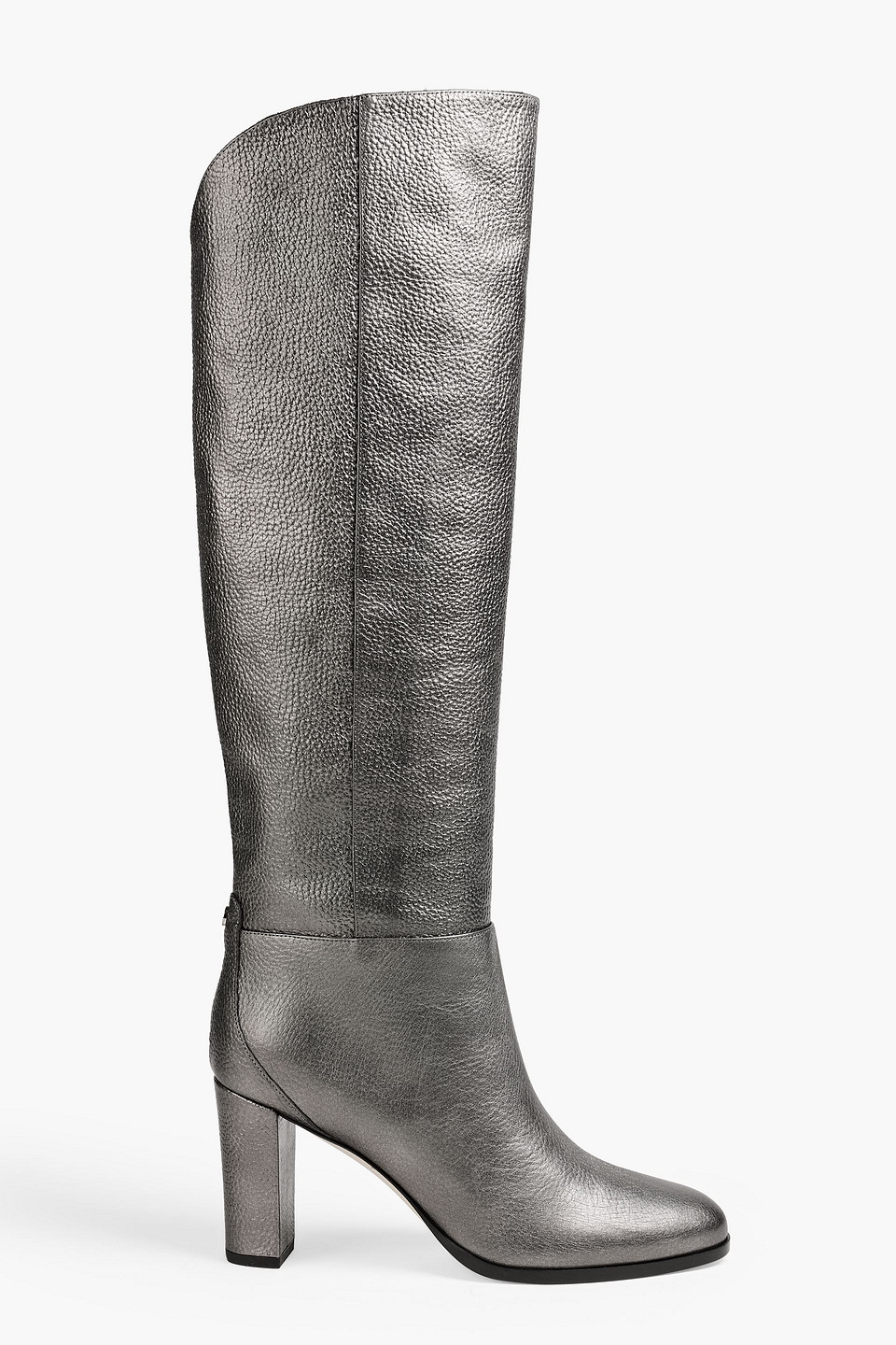 Jimmy Choo Madalie Metallic Pebbled-leather Knee Boots In Gunmetal