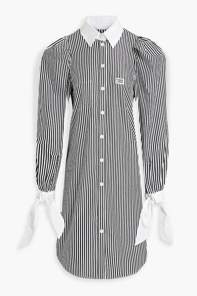 Pleated striped cotton-poplin mini shirt dress