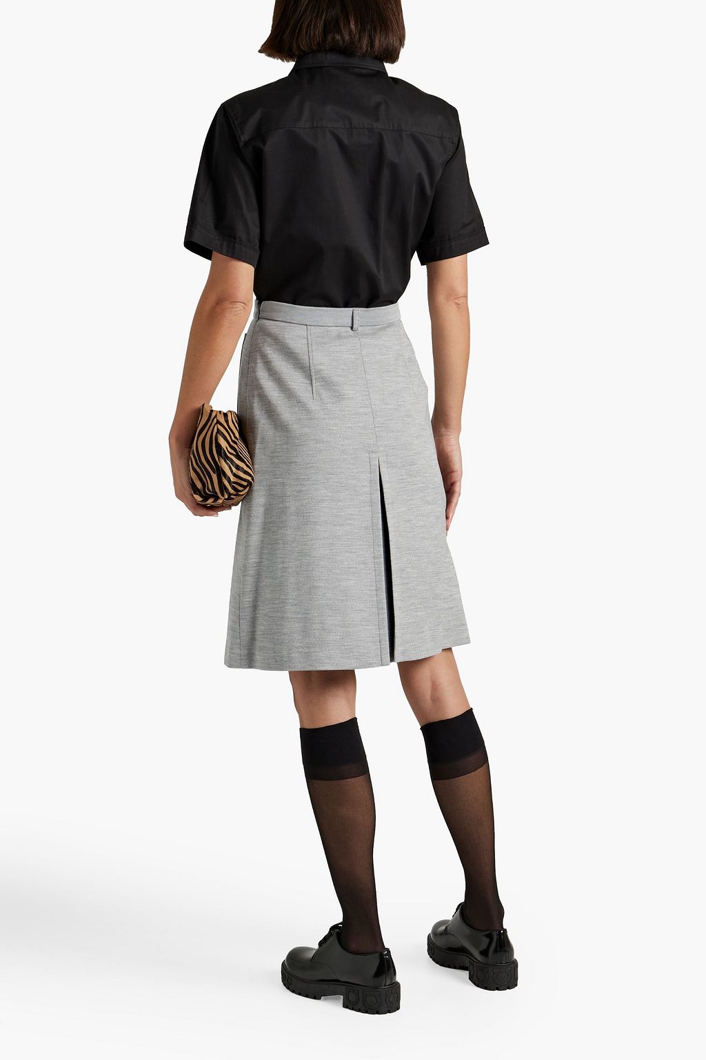 BURBERRY Pleated mélange wool-blend jersey skirt
